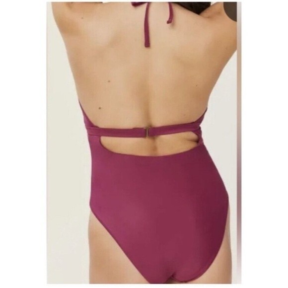 Andie Swim Plum Size M Lagos One Piece Swimsuit Open Back Halter Adjustable - Picture 8 of 8